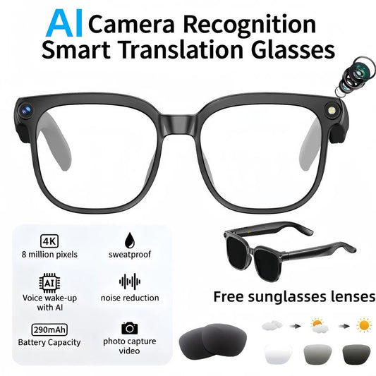 LUSBY Smart AI Camera Glasses with 8MP Lens, Real-Time Translation, Bluetooth Video Recording for Travel