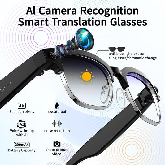 LUSBY Smart AI Camera Glasses with 8MP Lens, Real-Time Translation, Bluetooth Video Recording for Travel